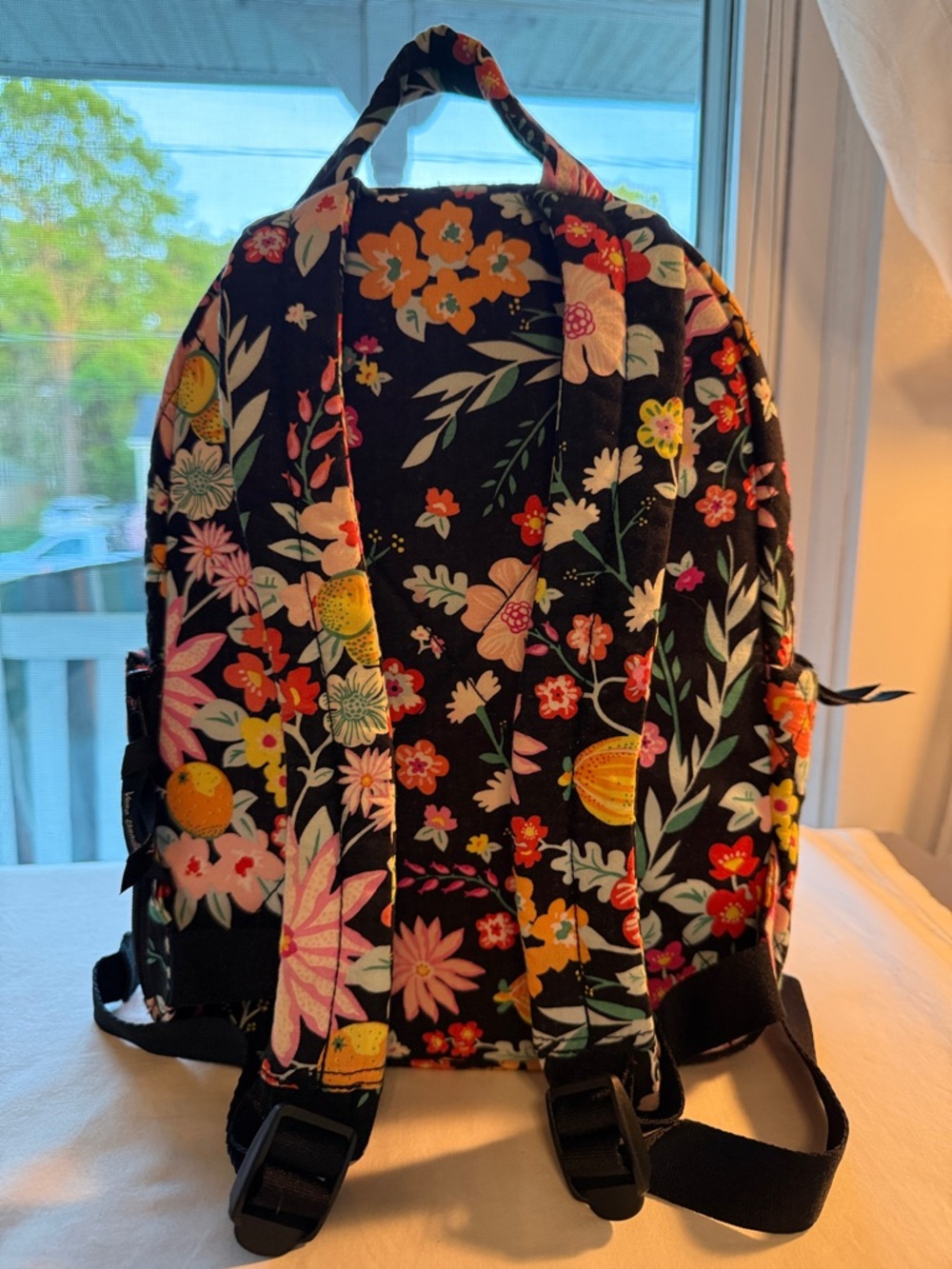 Vera Bradley Black Floral Quilted Mini Backpack with Multicolor Blooms - Picture 3 of 9